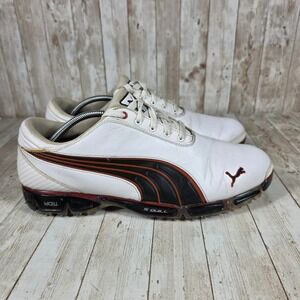 Puma‎ Golf Shoes Spiked Leather IdCELL White Black Red Mens Size 11.5